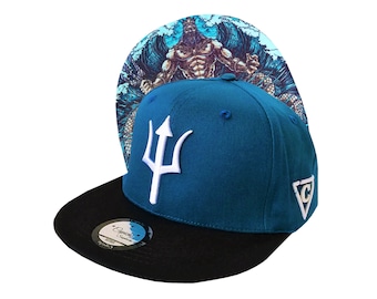 Blue Snapback Cap with Poseidon Art - High-Quality, Trendy Headwear