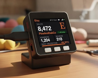 Rastreador de Vendas do Etsy | Monitor de Mesa Wi-Fi ao Vivo para Vendedores | Rastreador de Vendas da Loja em Tempo Real | Gadget para Estúdio | Presente para Dono de Loja