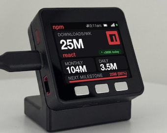npm Download Counter | Live WiFi Desk Display for Developers | Real-Time Weekly Download Tracker | Studio Gadget | Gift for a Developer