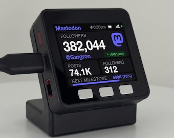 Mastodon Follower Counter | Live WiFi Desk Display for Creators | Real-Time Follower Count Tracker | Studio Gadget | Gift for a Creator