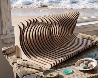 Wooden Wave Sculpture - Laser Cut Basswood Ocean Wave Art - Coastal Tabletop Decor - Beach Gift