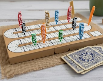 Custom Cribbage Board with Personalized Name Pegs, Folding Magnetic Travel Game, Engraved Wooden Cribbage Set, Fathers Day Gift, Mens Gift