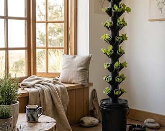 Black Hydroponic Tower Garden Kit ASA Outdoor Indoor Vertical Grow System with Pump