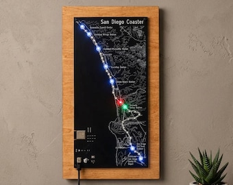 Mapa animado de parede com LED do San Diego Coaster Train Tracker (alimentado por Wi-Fi)