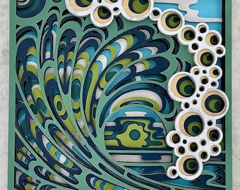 Breaking Wave Wood Mandala Wall Art, 8 Layer Painted Ocean Wave Sculpture, Coastal Beach House Decor, Surfer Nautical Housewarming Gift