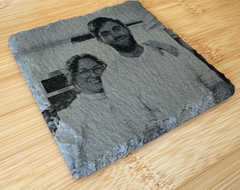Custom Photo Slate Coaster Set, Personalized Laser Engraved Stone Coasters, Pet Memorial Couples Wedding Gift, Housewarming Anniversary Gift