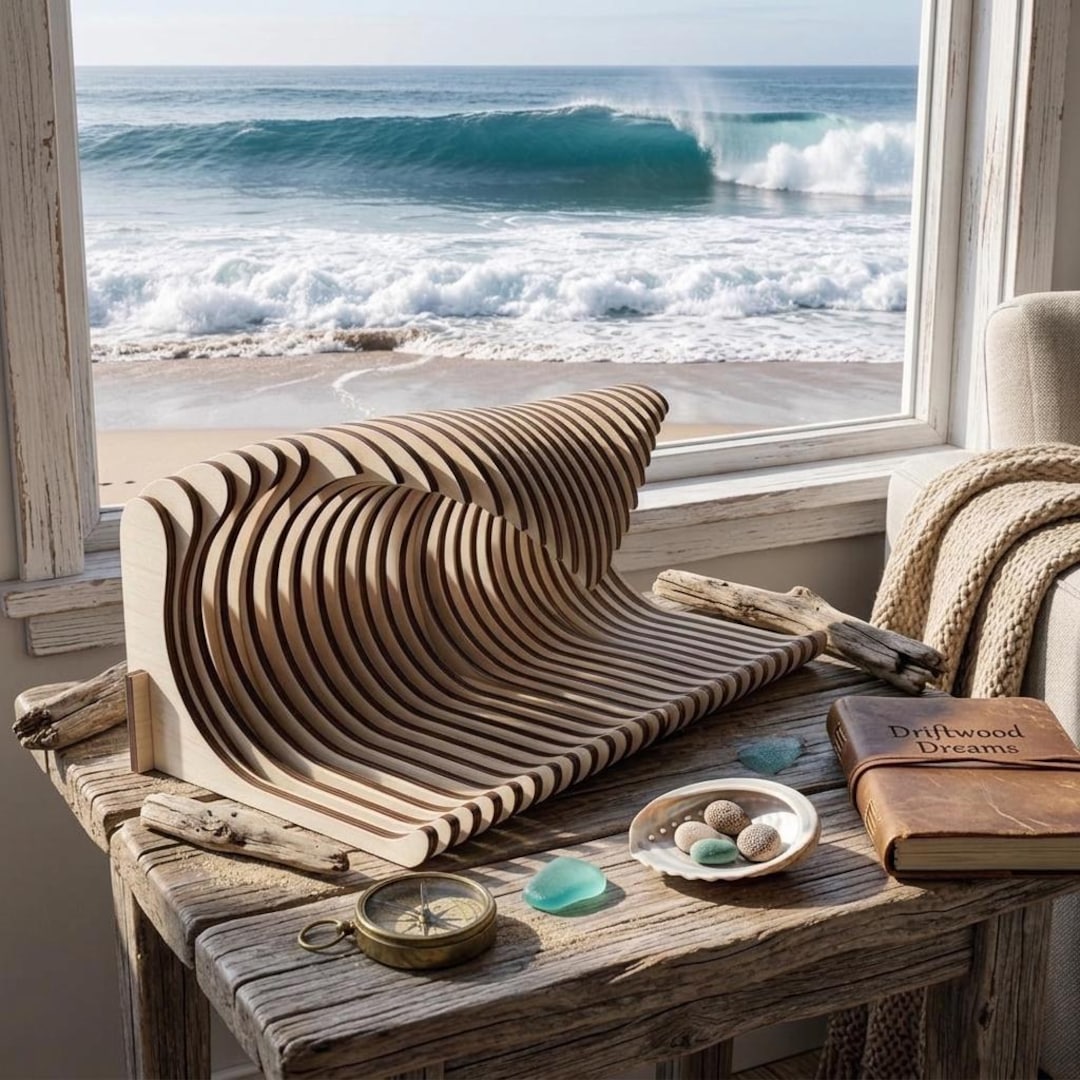 Wooden Wave Sculpture - Laser Cut Basswood Ocean Wave Art