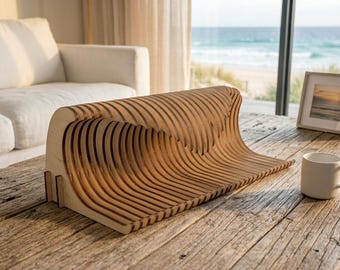 Hölzerne Wellenskulptur - Laser geschnittene Meereswellenkunst aus Lindenholz - Küsten-Tischplattendekor - Strandgeschenk