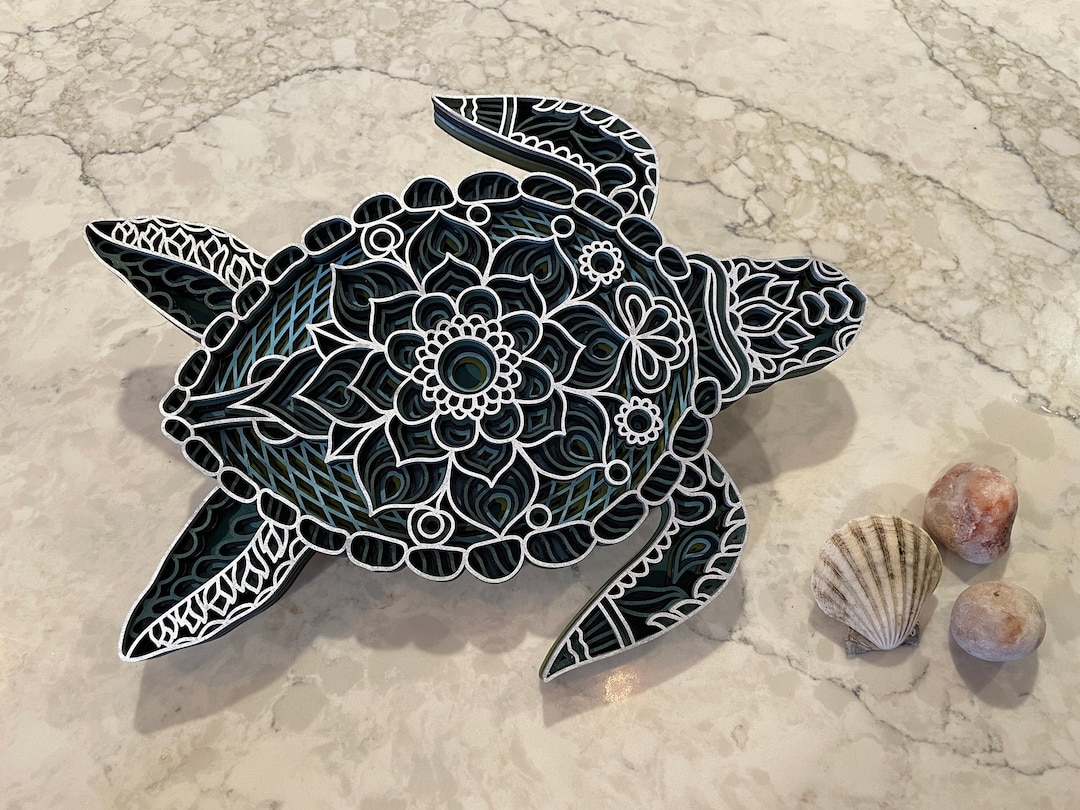 Sea Turtle Wood Mandala Wall Art, Hand Painted Layered Ocean Sculpture ...