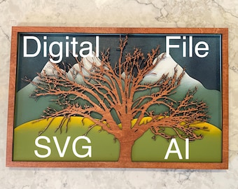 Rustic Wood Art Svg Digital File, Diy Laser Cut Woodland Nature Wall Art Download, Cabin Decor Glowforge Cricut Lightburn Instant Download