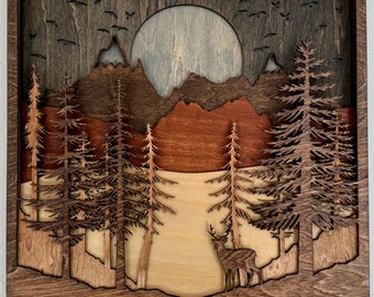 Mountain Mandala Svg Digital File, 7 Layer Laser Cut Wood Wall Art Download, Cabin Decor Glowforge Cricut Lightburn Instant Download
