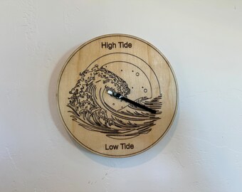 Ocean Tide Clock - Circular Basswood Tides Wall Clock - Laser Engraved Laser Cut Wave Art Design - Beach Walk Time