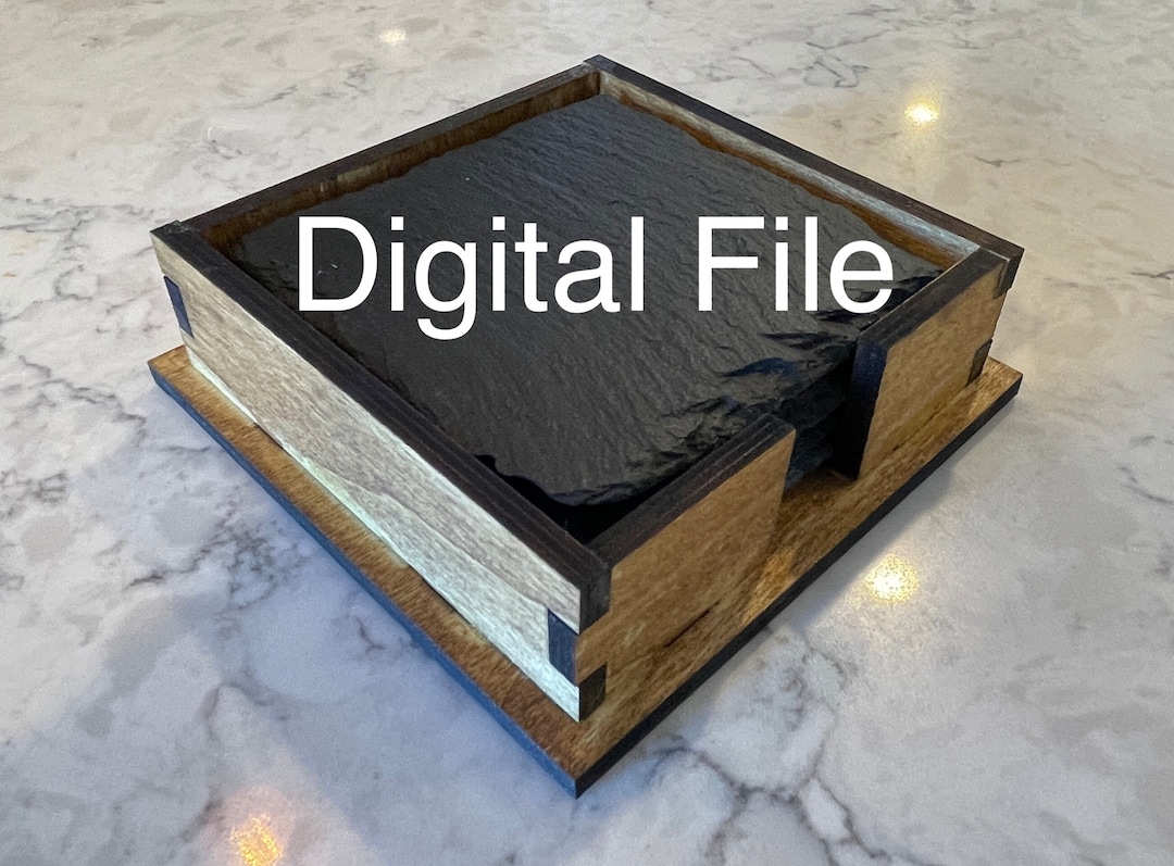Customizable Slate Coaster Holder Box Stand SVG & Lightburn Ready Wood Lasercut Design Custom