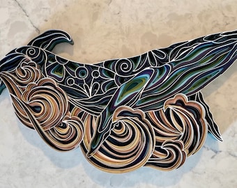 Breaching Humpback Whale Wood Wall Art, 11 Layer 3D Laser Cut Mandala Sculpture, Coastal Beach House Ocean Decor, Nautical Housewarming Gift