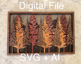 Digital File Multi-Layered Mountain & Forest Wood Wall Art
