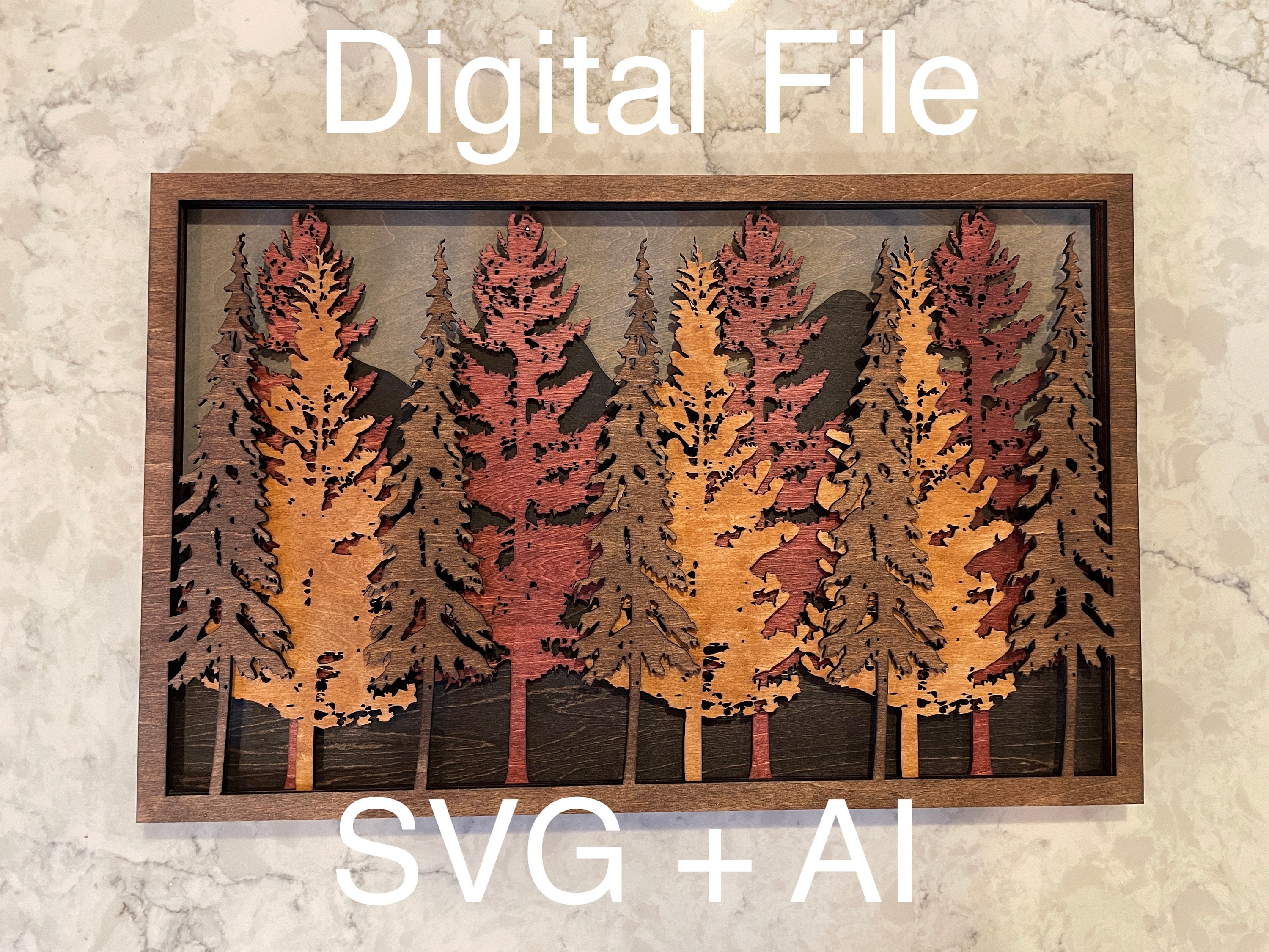Mountain Forest Wood Wall Art Digital File, Multi Layer Laser Cut Svg ...