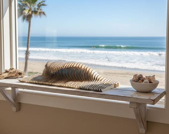 Breaking Wave Wood Tabletop Art Sculpture—3D Laser-Cut Basswood, Beach-Inspired Decor, Handcrafted Assembly