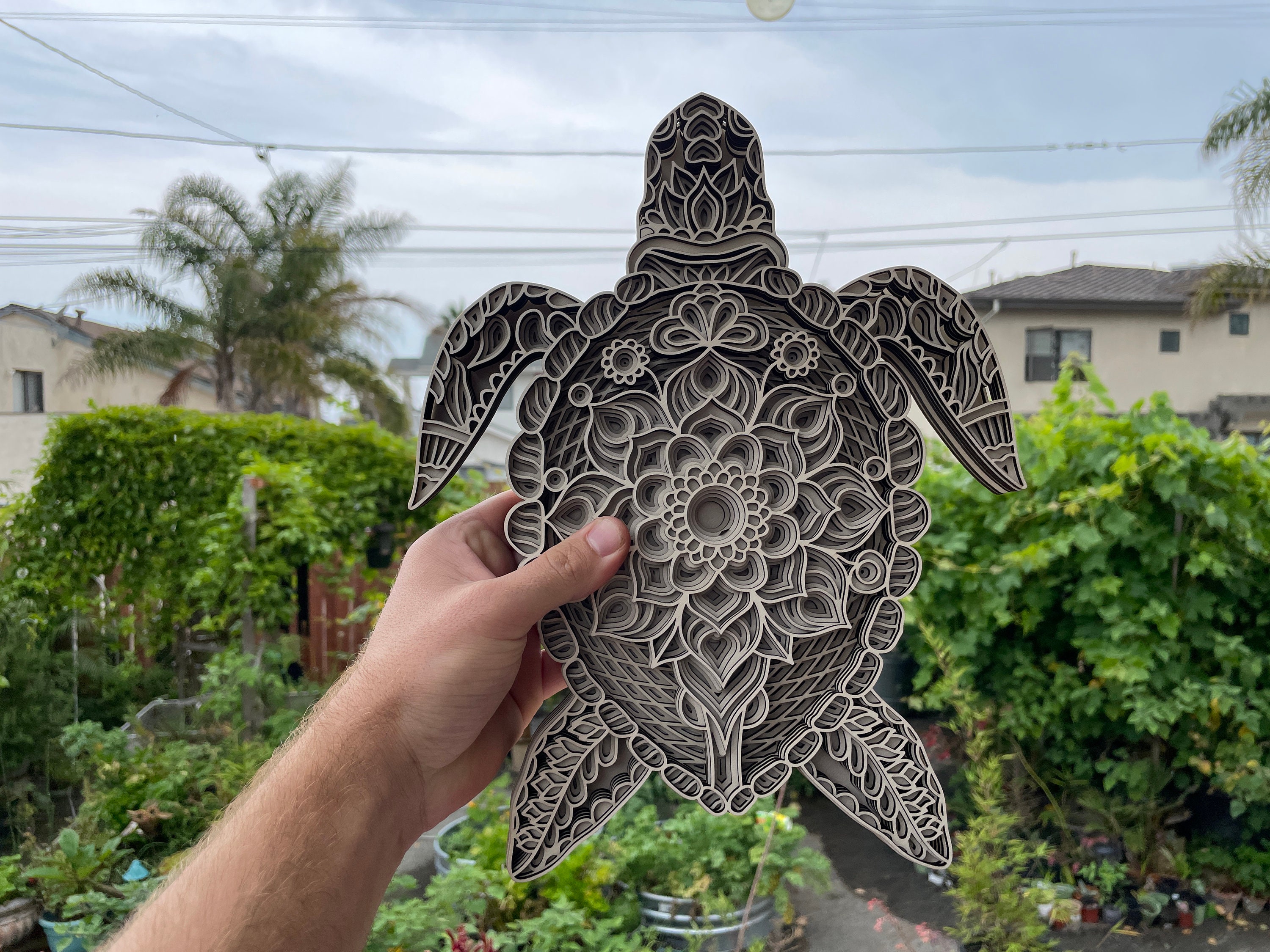 Sea Turtle Wood Mandala Wall Art, Hand Painted Layered Ocean Sculpture ...