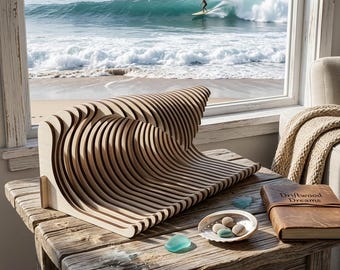 Wooden Wave Sculpture - Laser Cut Basswood Ocean Wave Art