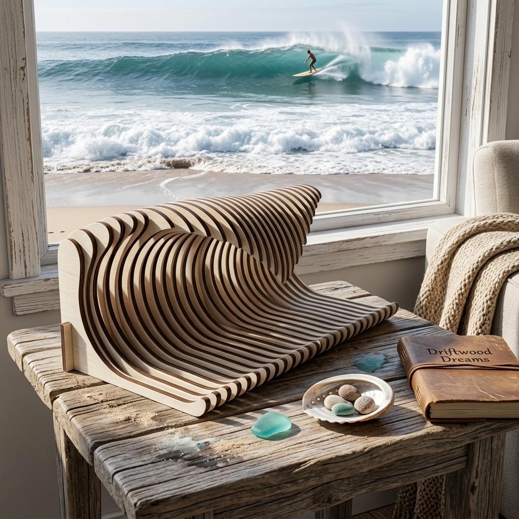 Wooden Wave Sculpture - Laser Cut Basswood Ocean Wave Art