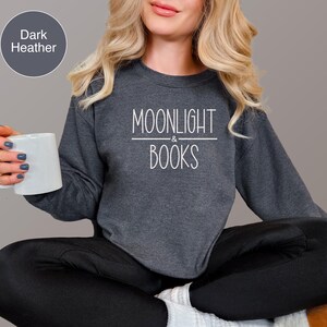 Moonlight & Books Sweatshirt, Book Lover Gift, Cozy Neutral Literary Crewneck, Bookish Gift, Bookish Sweatshirt, Reader Sweater