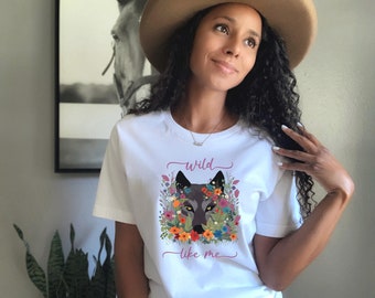 Wildflower wolf shirt for adventurous woman tshirt with wolf shirt with wildflower shirt for nature lover and animal lover shirt