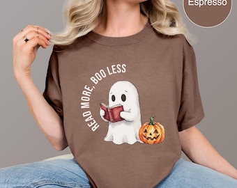 Cute Ghost Reading Tee, Halloween Reading Shirt, Bookish Halloween, Read More Boo Less, Cozy Fall Reader Shirt, Book Lover Gift