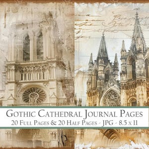 Cathédrales vintage - papier indésirable - papiers numériques imprimables - fournitures de journalisation - papiers de scrapbooking gothiques antiques - lettre 11 x 8,5