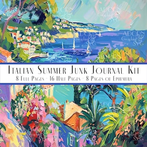 Junk Journal Kit - Italienisches Sommer Scrapbook Papier - Printable Download - Insel Capri - Mittelmeerküste - Italien Kunst - Expressionismus