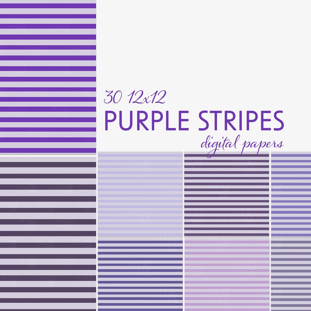 Purple Stripes Digital Paper Pack, 30 Colorful JPG Patterns for ...