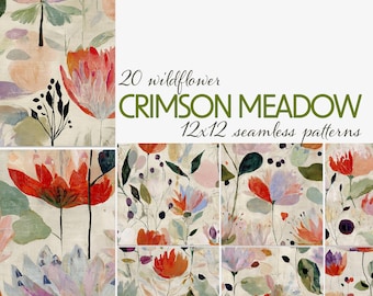 Seamless Floral Digital Paper - 20 12x12 Patterns for Fabric Crafts, Sublimation, Scrapbooking, Junk Journals & Collage