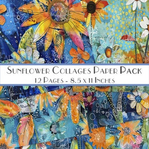 Sunflower Collages Paper Pack, Junk Journal Supplies, Scrapbook Paper, 8.5 x ll Digital Paper, Background Papers, Decorative, Printables