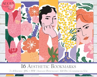 Aesthetic Floral Bookmarks, Boho Bookmark Bundle (Digital Download)