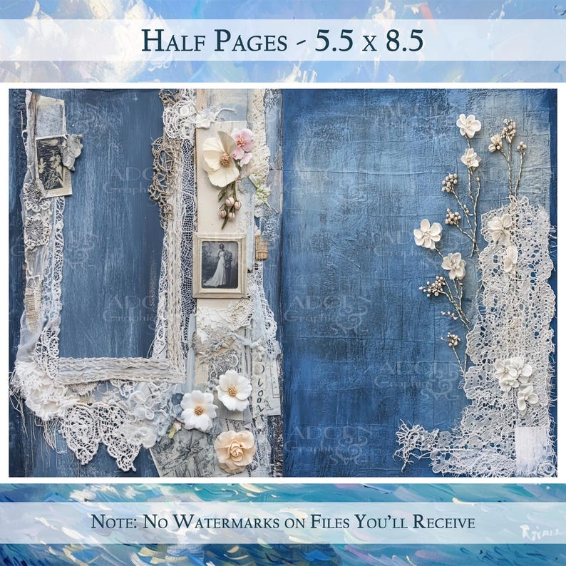 Denim & Old Lace Junk Journal Backgrounds - Scrapbook Paper Kit ...