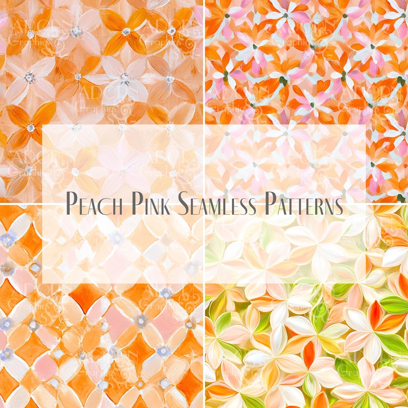 Peach Pink Seamless Pattern Set, 20 Floral & Geometric Digital Papers ...