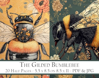 Bumblebee Junk Journal Paper, Journal Kits, Printable Ephemera, Scrapbook Supplies, Background Pages, Collage Style, Bee Decoupage