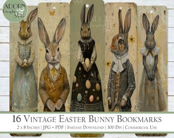 Cute Bookmarks, Easter Gits, Printable Bookmark Bundle, Vintage Easter Bunny Bookmarks, Vintage Rabbit Printable Bookmarks, Digital Download