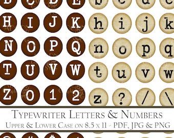 May include: Brown and beige typewriter keys with letters and numbers, including uppercase and lowercase letters, numbers, punctuation marks, and symbols. The keys are arranged in a grid pattern and have a vintage look.