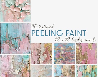 Distressed Paint Texture Backgrounds, 50 Textured 12x12 JPG Papers, Cracked Paint Overlays, Grunge Art Backdrops