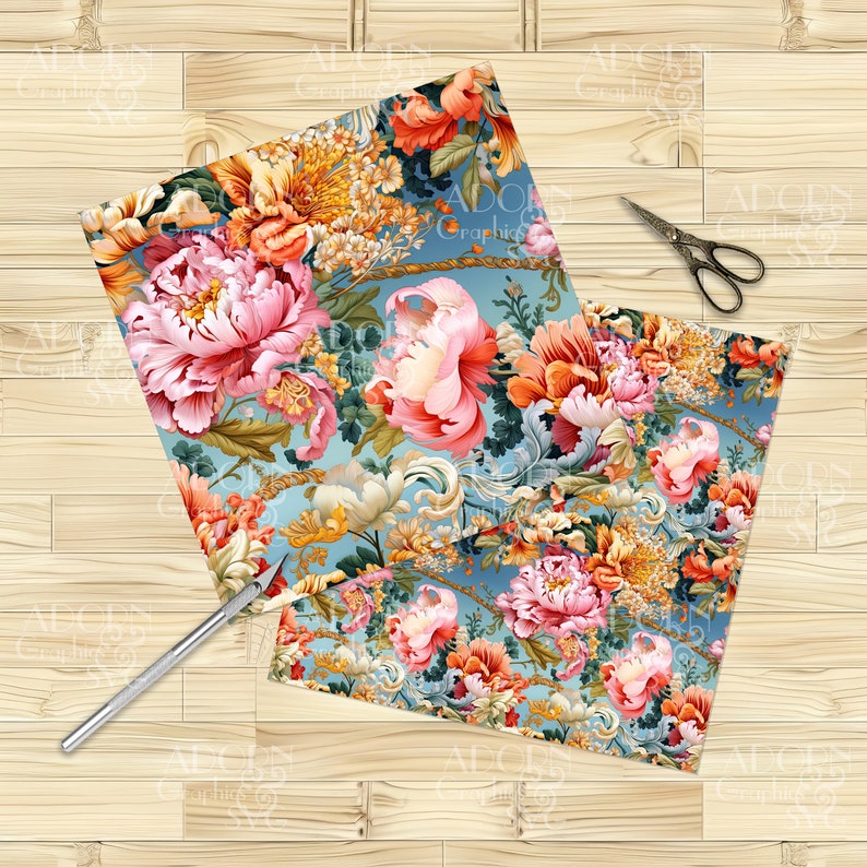 Vintage Chinoiserie Floral Paper Pack, Scrapbooking, Junk Journal ...