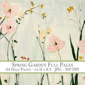 Volle pagina's lentetuin, Floral Junk Journal, Pastel plakboekpapier, Collageachtergronden, Scrapbookingset, Zomertuin, Bloemenschilderij, Bloemenschilderij