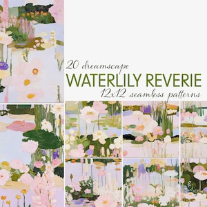 Monet Water Lily Digital Paper: Seamless Impressionist Scrapbook Backgrounds (Digital Download)