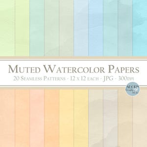 Muted Watercolor Paper Pack, Soft Art Textures, Gradient Tone, Seamless Patterns, Scrapbooking, Collage, Decoupage, Graphic Design Supplies