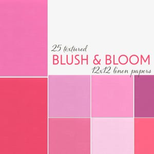 Coleção de papéis digitais Blush & Bloom Linen, 25 fundos texturizados rosa 12x12 para diários de recortes, álbuns de recortes, colagens, decoupage e artesanato