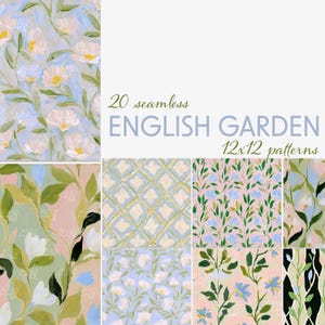 Lot de motifs floraux jardin anglais – 20 papiers numériques pastel transparents pour scrapbooking, journaux, cartes, tissu, téléchargement 12 x 12 JPG