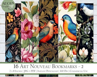Aesthetic Bookmarks, Vintage Bookmarks, Art Nouveau Bookmark Bundle, Unique Bookmarks, William Morris, Printable Bookmarks, Commercial Use