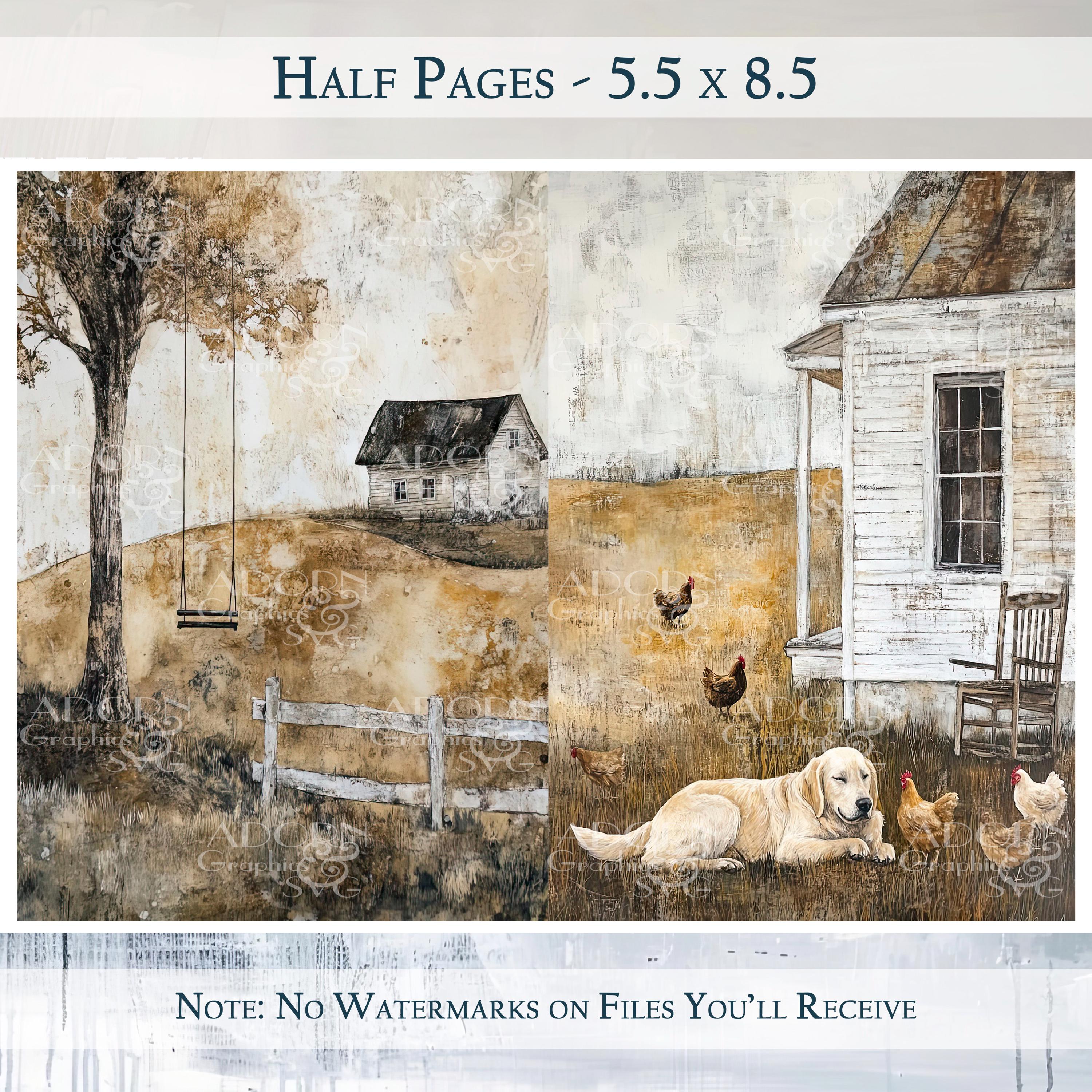 Rural & Rustic Junk Journal Backgrounds - Farm Life Landscape Papers ...