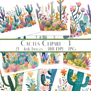 Efímeras de cactus, imágenes prediseñadas de cactus, paisajes desérticos, paquete de imágenes prediseñadas de suculentas, ilustración de cactus en flor, diario basura, recortes de cactus