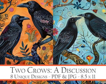 Láminas artísticas de dos cuervos, collages de efímeras de cuervos (descarga digital)