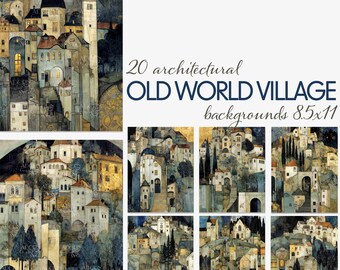 Old World Village Background Papers, Painterly Storybook Town Scenes for Junk Journals, Collage, Scrapbooking & Art Journals (8.5x11)